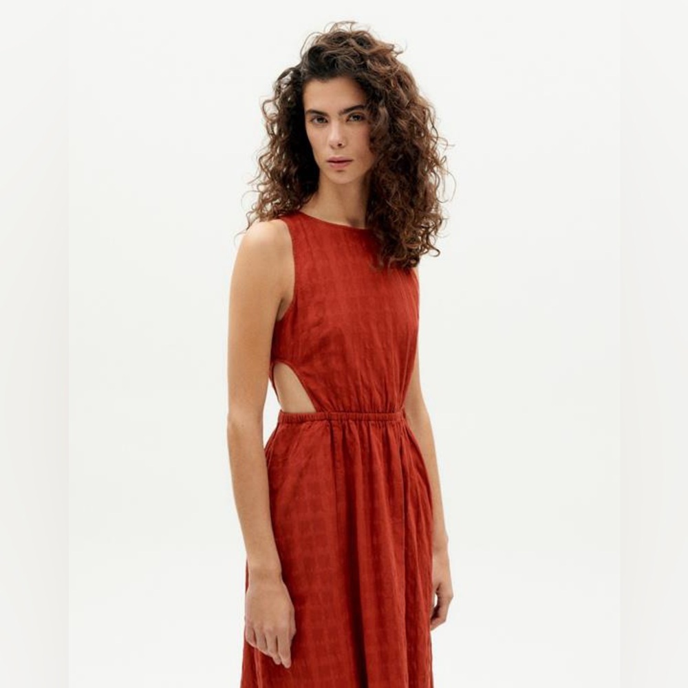 THINKING MU Dress Kin Checkered Red XS - Picture 3 of 14